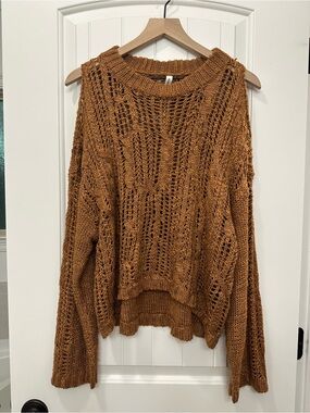 Wishlist Open-Knit Scoopneck Sweater in Rust Brown
